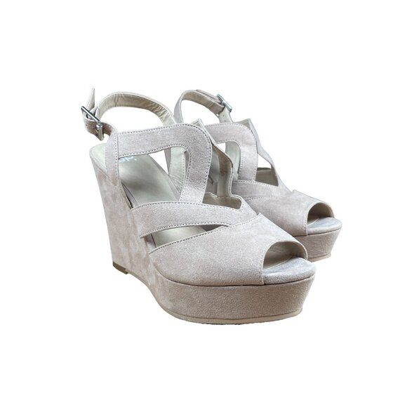 bp Shoes - BP Suede Blush Platform Wedge Sandal Buckle Closure Ankle Strap Women's Size 6.5